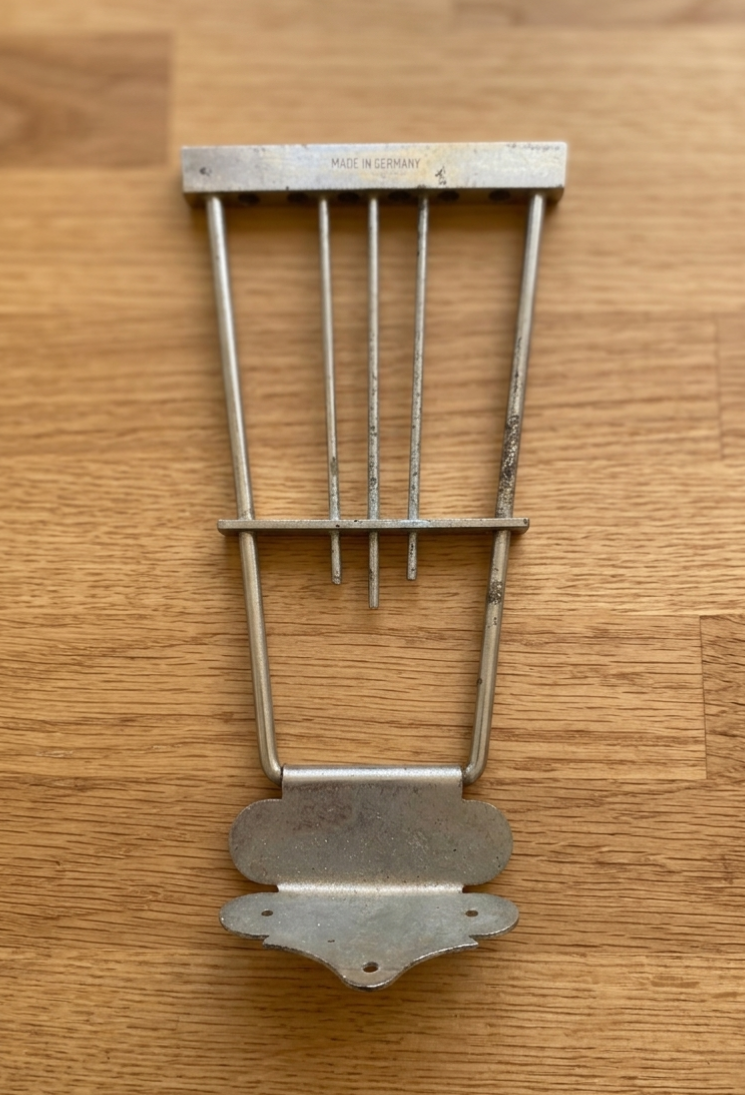 Vintage 1960s German Chrome/Nickel Lyre Trapeze Tailpiece - Fits Höfner, Framus, Hopf, Klira Archtop Guitars