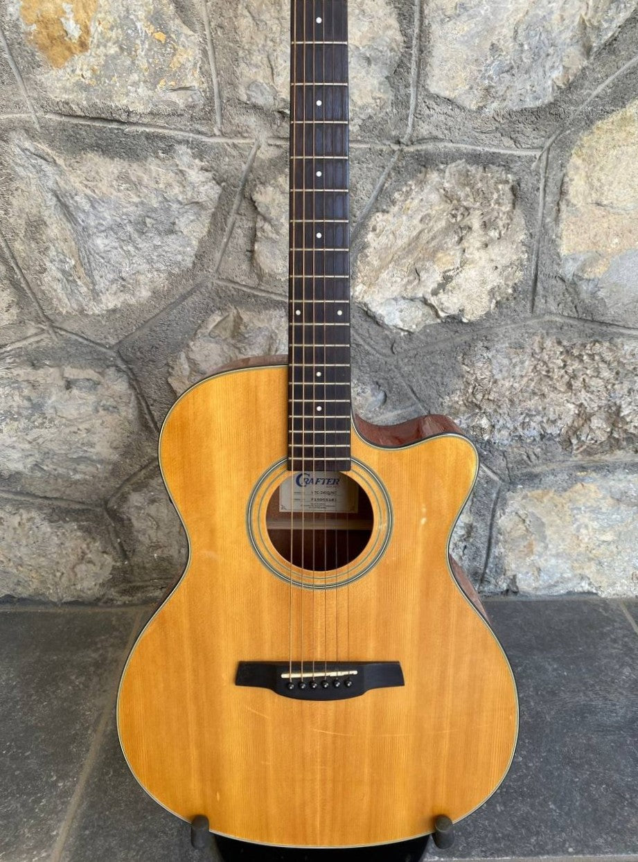 Crafter HTC 24EQ Natural — Acoustic-Electric Guitar, Solid Top, CRT-NV Preamp, Good Condition + Video Demo
