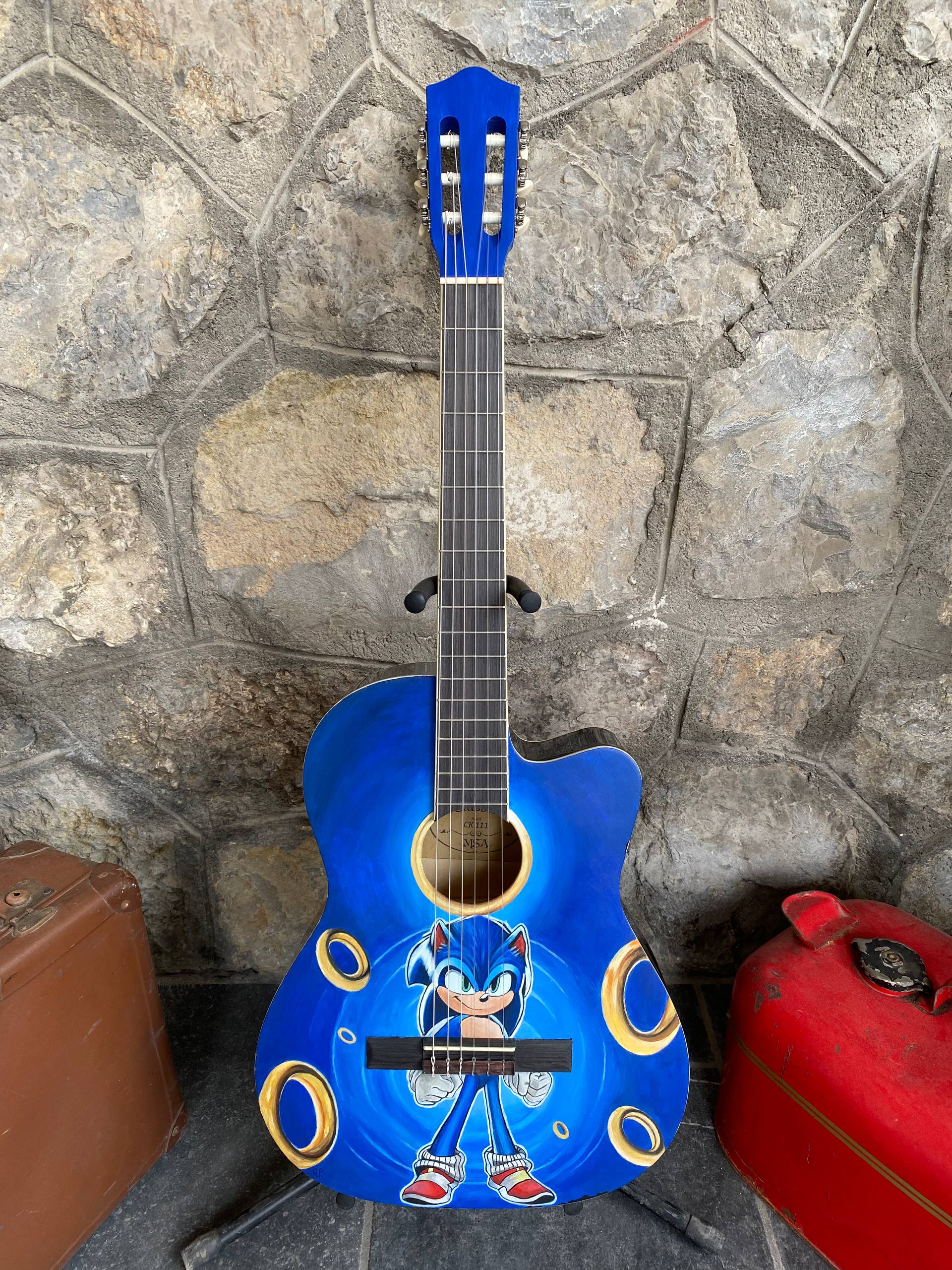 Custom Hand-Painted Classical Guitar – “Sonic” Design, Cutaway Model with 3-Band Preamp