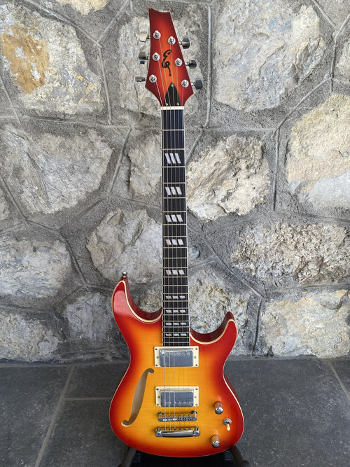 Unbranded Double Cutaway Thinline Acoustic-Electric Guitar — Redburst, Dual Humbuckers & Fretboard Inlays + Video Demo