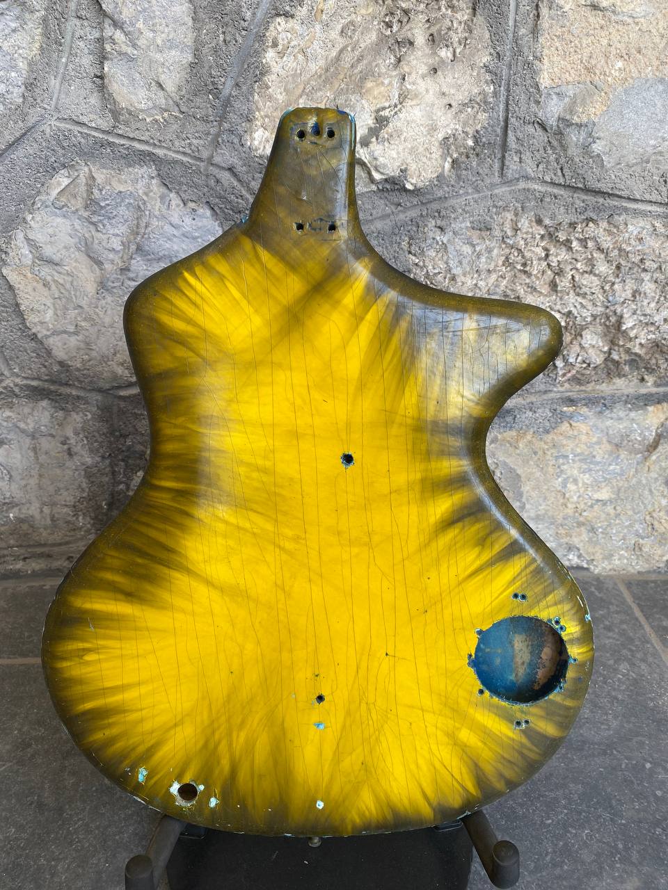 Extremely Rare Vintage Wandrè Spazial Prototype Project (Yellow Smoking Candle) — Aluminum Neck & Naked Body, Collector's Restoration Project