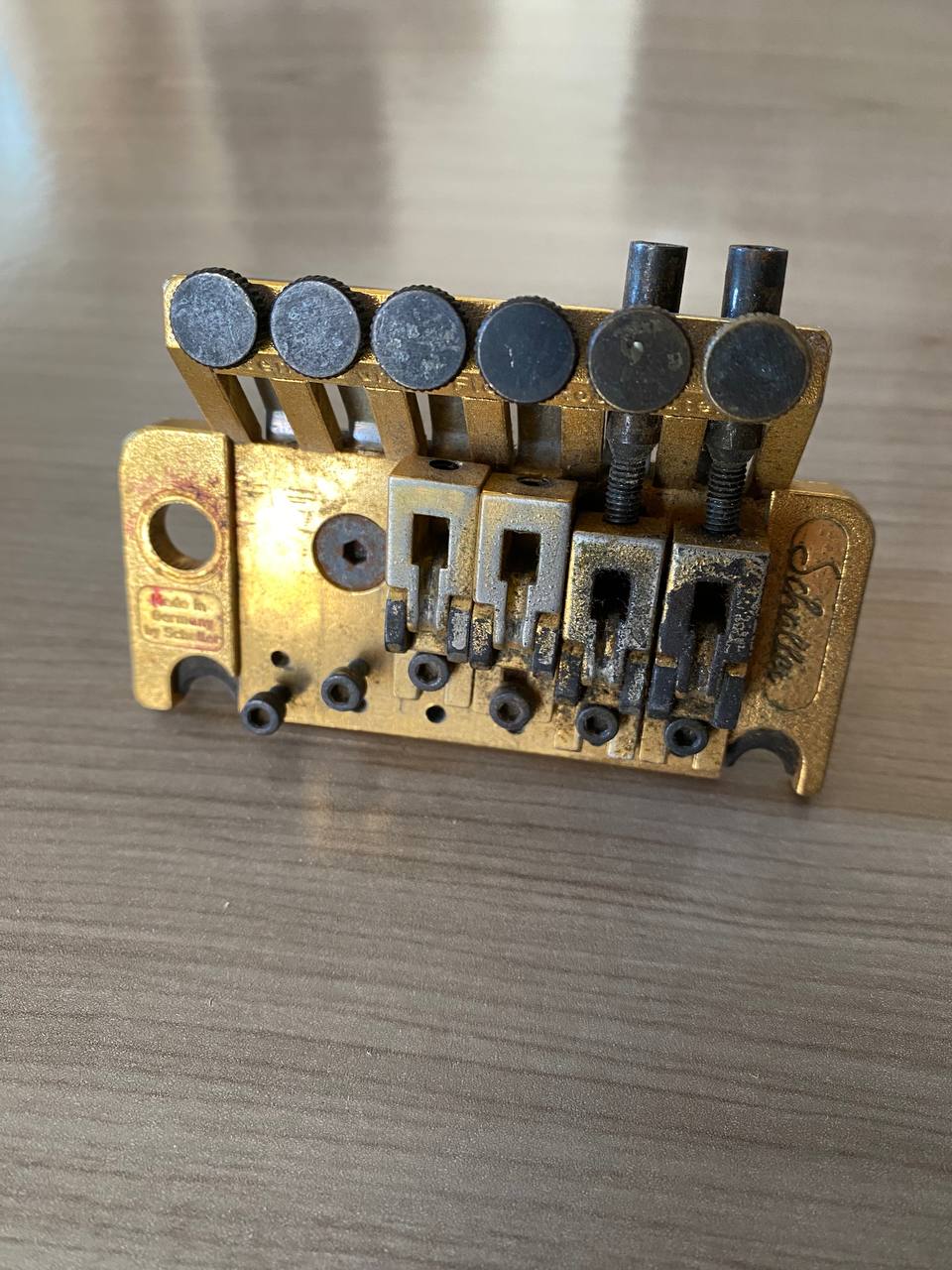 Vintage Schaller Floyd Rose Tremolo Bridge — Gold Finish, US Patent Engraved, Incomplete (For Parts / Repair)