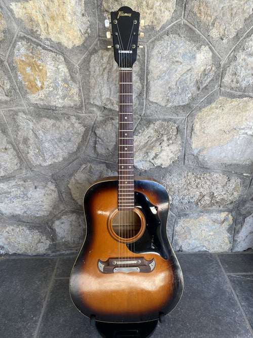 Vintage 1960s Framus Texan Acoustic Guitar — Sunburst Finish, Neck Plate Serial Number, Replaced Back + Video Demo