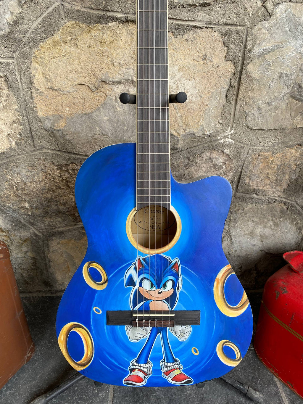 Custom Hand-Painted Classical Guitar – “Sonic” Design, Cutaway Model with 3-Band Preamp