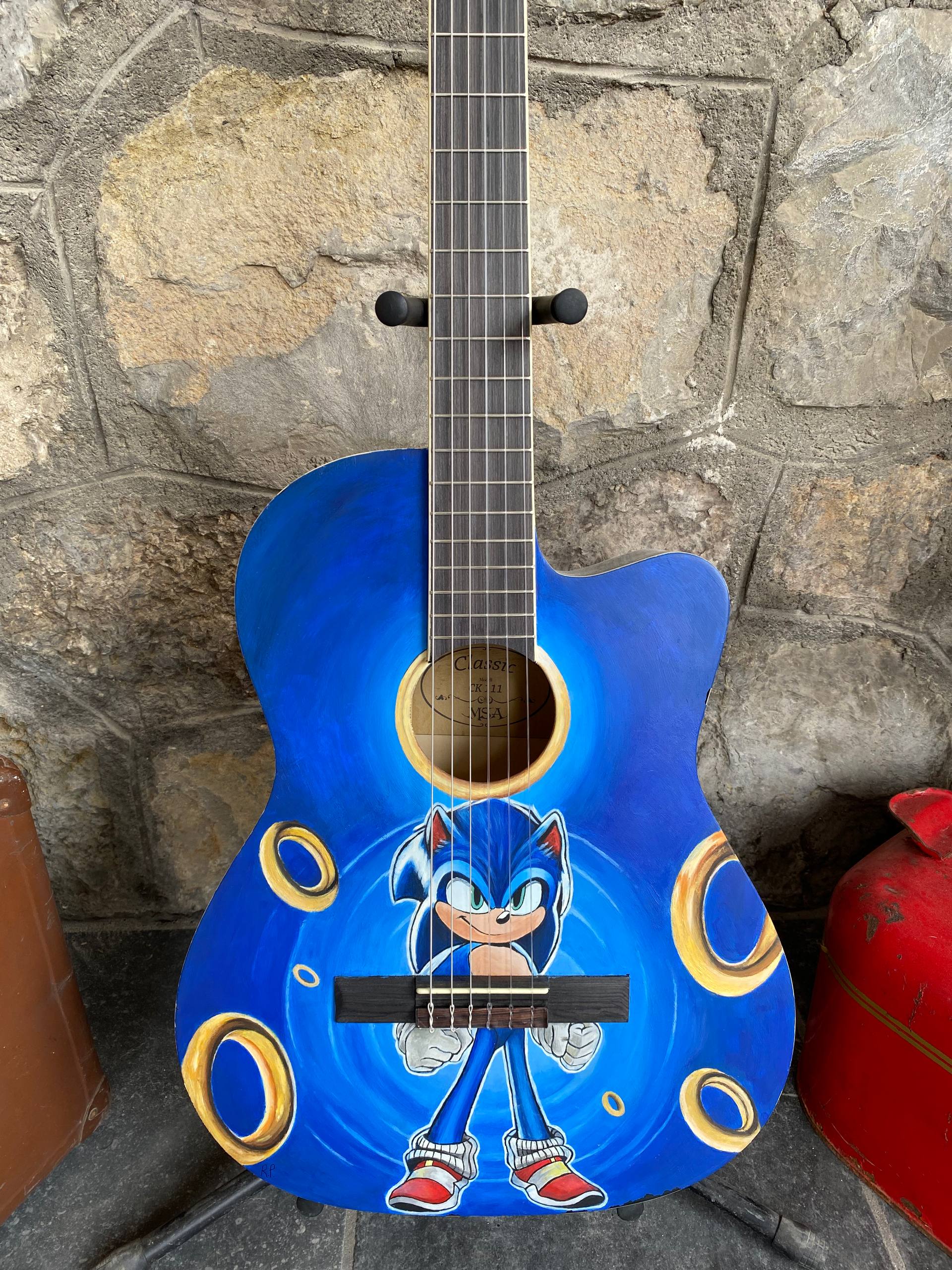 Custom Hand-Painted Classical Guitar – “Sonic” Design, Cutaway Model with 3-Band Preamp