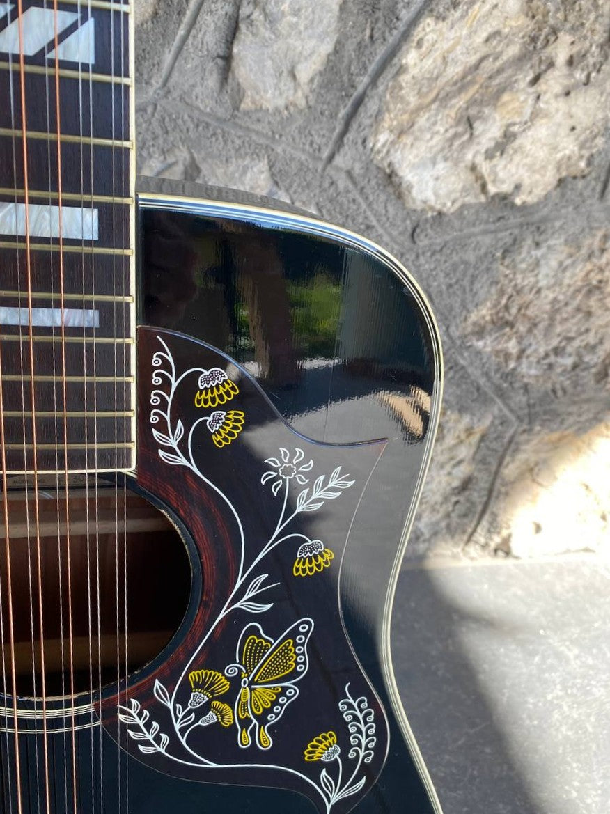 Vintage Ibanez F302BK 12-String Acoustic Guitar (Black) — Made in Japan, Butterfly Pickguard, Original Hard Case + Video Demo