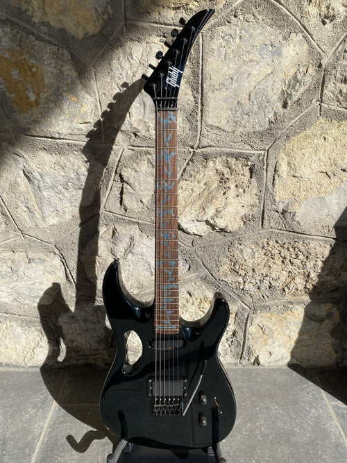 Gibson-Style Superstrat Electric Guitar — Gloss Black, Monkey Grip Body, Rosewood Fretboard, Tree of Life Inlay Stickers + Video Demo
