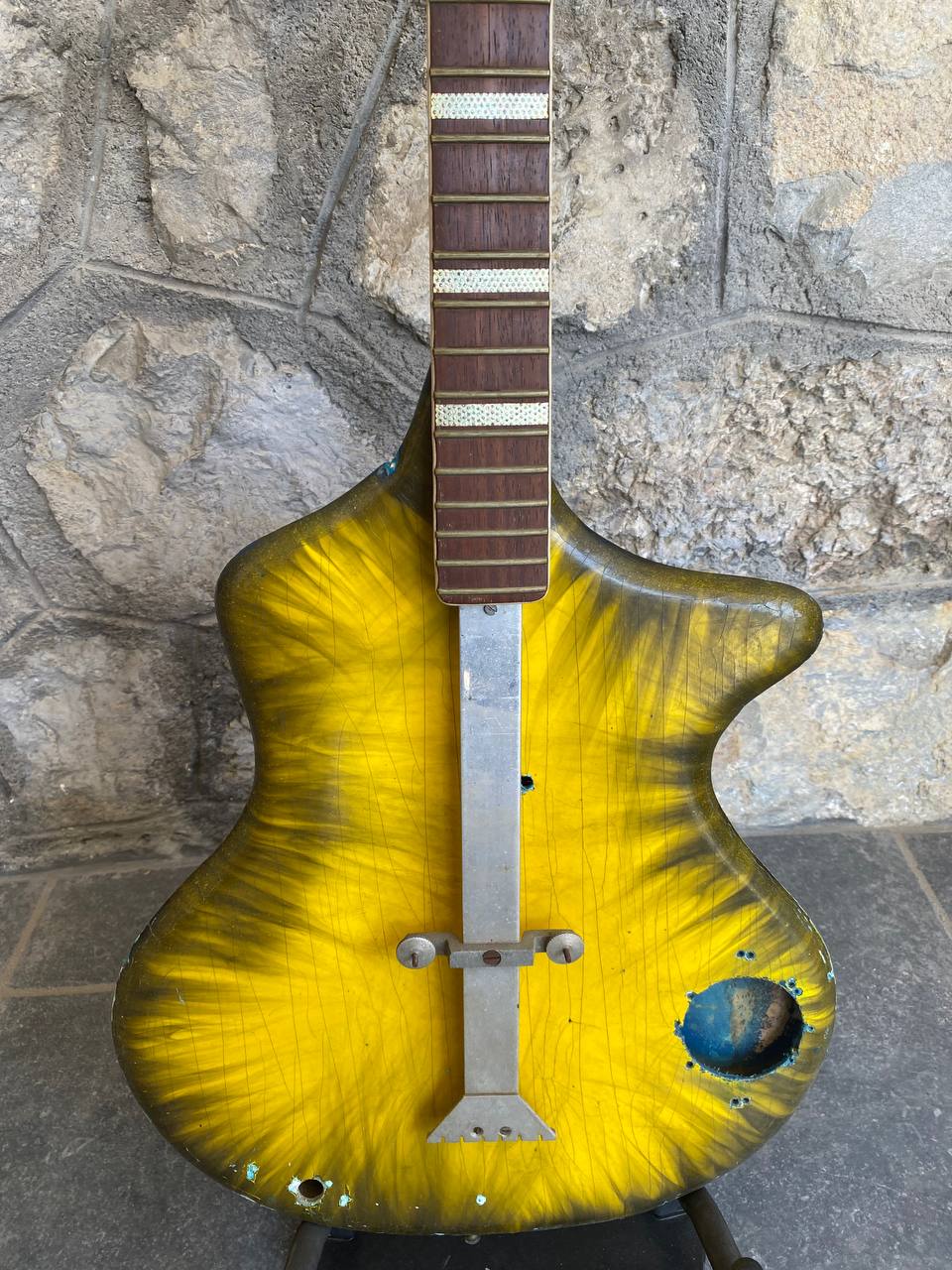 Extremely Rare Vintage Wandrè Spazial Prototype Project (Yellow Smoking Candle) — Aluminum Neck & Naked Body, Collector's Restoration Project