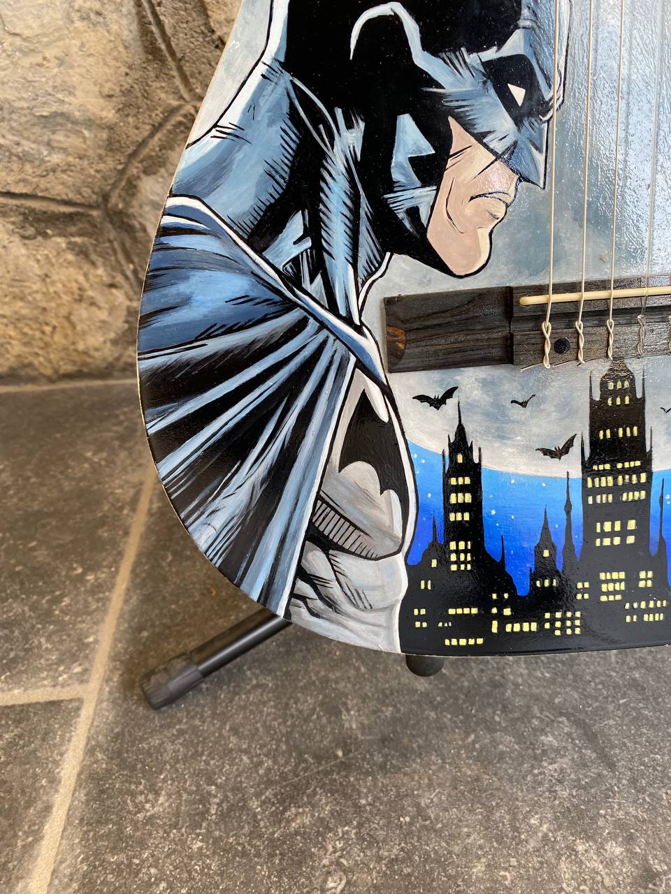 Hand-Painted Acoustic-Electric Classical Guitar "Batman & Joker" by Roberta Perrotta
