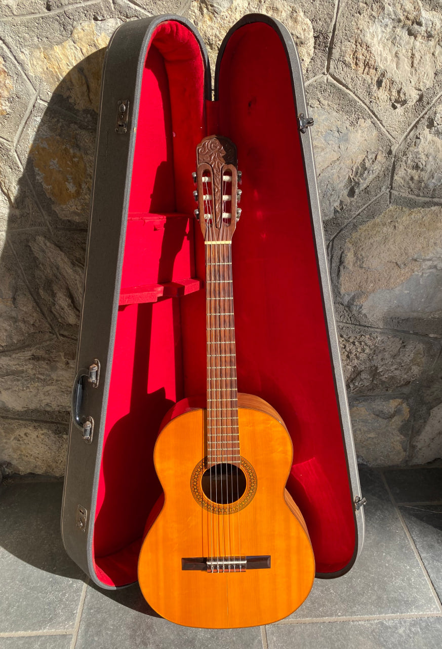 Vintage 1960s Made in Italy 3/4 Classical Guitar Hard Case — Red Velvet Interior, Accessory Compartment