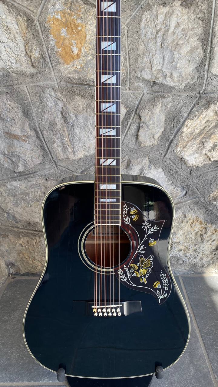 Vintage Ibanez F302BK 12-String Acoustic Guitar (Black) — Made in Japan, Butterfly Pickguard, Original Hard Case + Video Demo