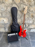 Vision JB8 Jazz Bass Starter Kit - Sosft case Jack and 35W Amplifer - Red - NEW