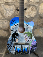 Hand-Painted Acoustic-Electric Classical Guitar "Batman & Joker" by Roberta Perrotta