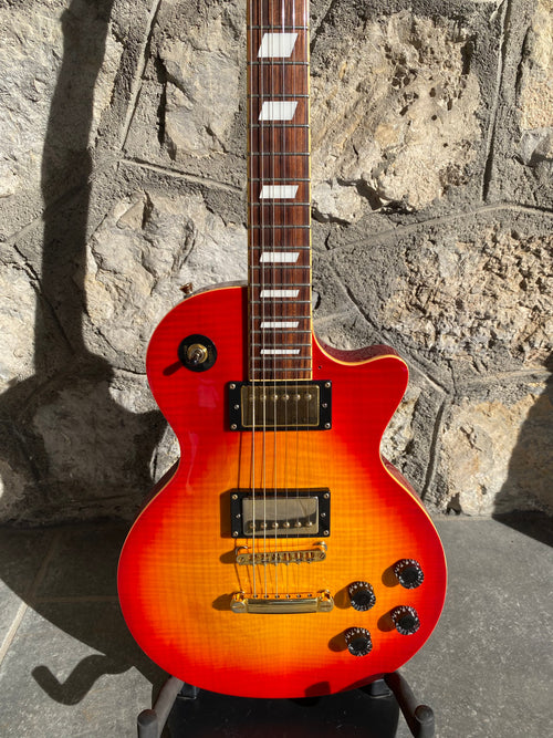 Stagg Les Paul Electric Guitar — Orange Burst, Flame Top, Gold Hardware, Phoenix Headstock Inlay, Set-Neck + Video Demo