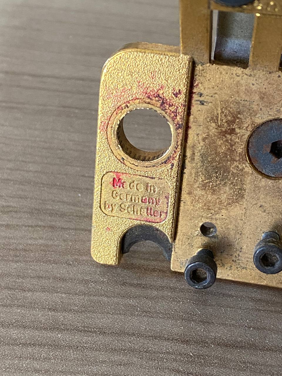 Vintage Schaller Floyd Rose Tremolo Bridge — Gold Finish, US Patent Engraved, Incomplete (For Parts / Repair)