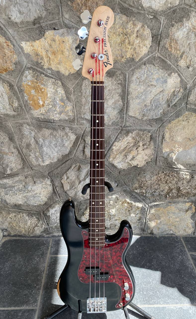 2009 Fender Highway One Precision Bass - Black Nitrocellulose Finish w/ Tortoise & Original White Pickguards — image 2