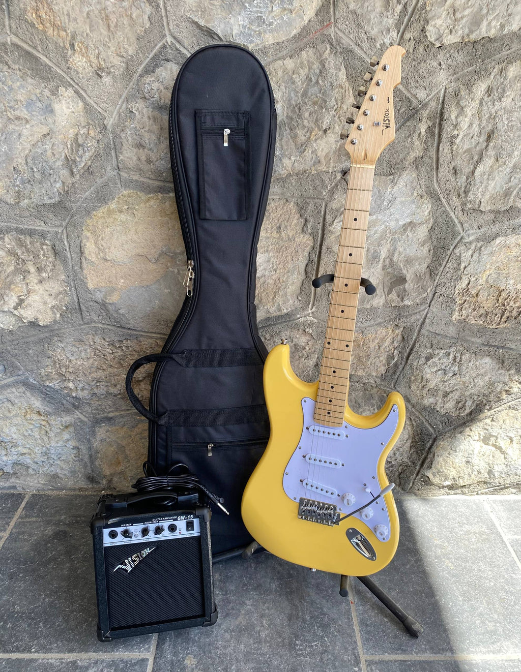 Vision Stratocaster ST5 Electric Guitar Starter Kit - Yellow - NEW