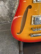 Unbranded Double Cutaway Thinline Acoustic-Electric Guitar — Redburst, Dual Humbuckers & Fretboard Inlays + Video Demo