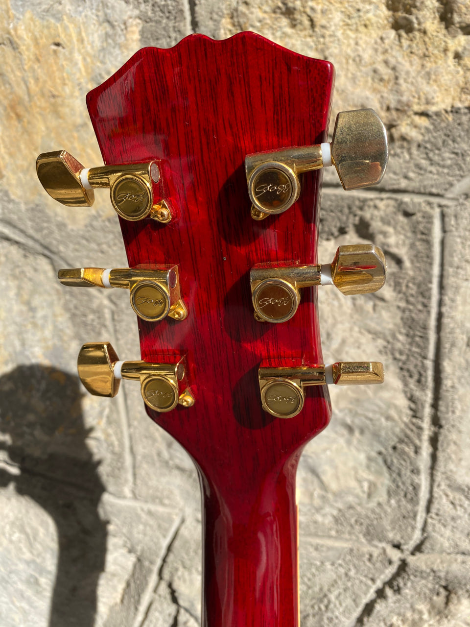 Stagg Les Paul Electric Guitar — Orange Burst, Flame Top, Gold Hardware, Phoenix Headstock Inlay, Set-Neck + Video Demo