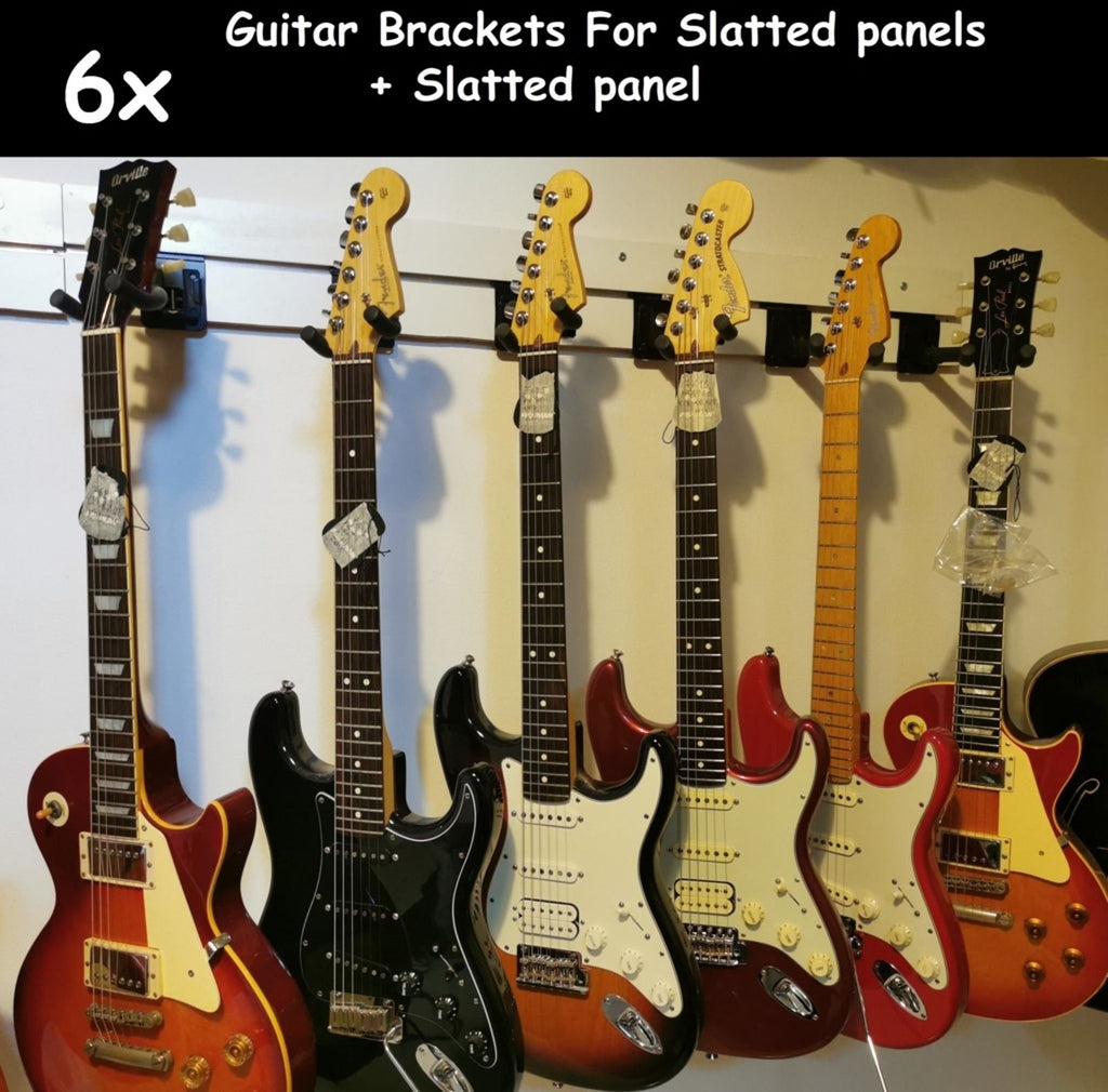 6x Wall Stand Hanger Bracket + Slatted Panel Perfect for 6 guitars or basses