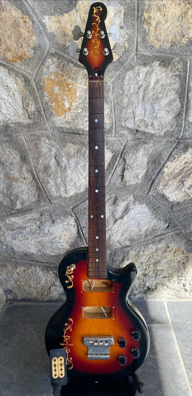 Vintage 1980 Eko B33 Fretless Bass (Sunburst) — Floral Inlays, Single Pickup, Restoration Project