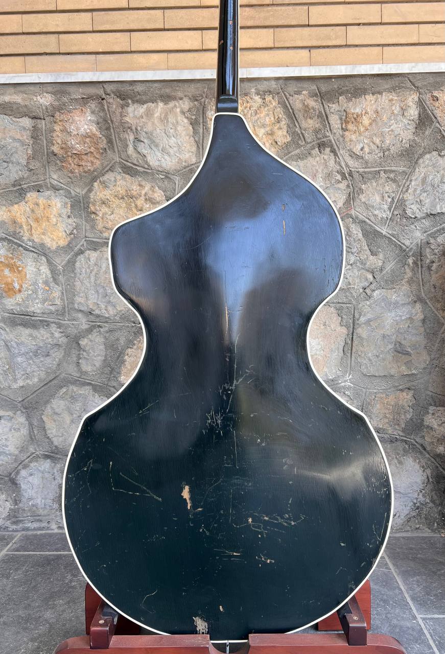 Ultra-Rare 1960 Wandré Naika Double Bass – Made in Italy – Black w/ Carved Lion Head Scroll & Aluminum Hardware with Hard Case