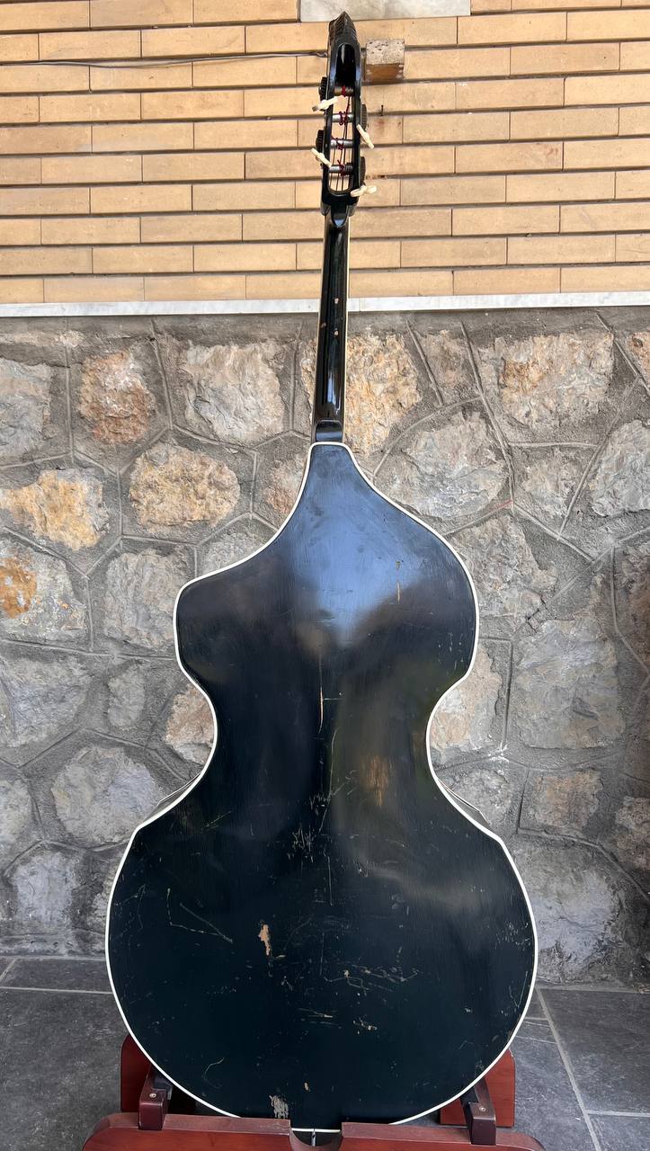 Ultra-Rare 1960 Wandré Naika Double Bass – Made in Italy – Black w/ Carved Lion Head Scroll & Aluminum Hardware with Hard Case