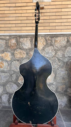 Ultra-Rare 1960 Wandré Naika Double Bass – Made in Italy – Black w/ Carved Lion Head Scroll & Aluminum Hardware with Hard Case
