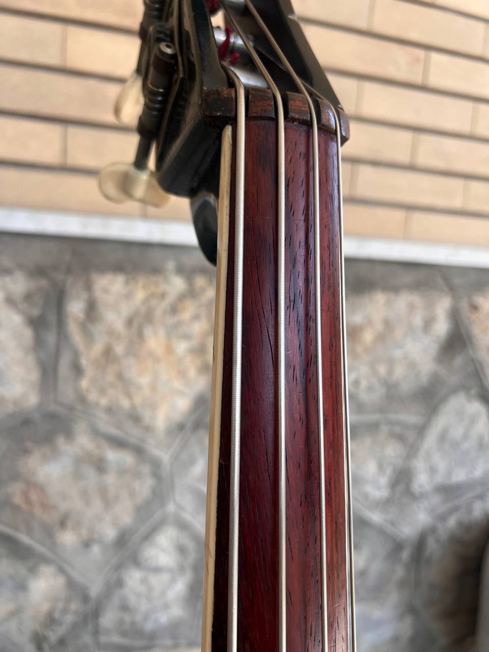 Ultra-Rare 1960 Wandré Naika Double Bass – Made in Italy – Black w/ Carved Lion Head Scroll & Aluminum Hardware with Hard Case
