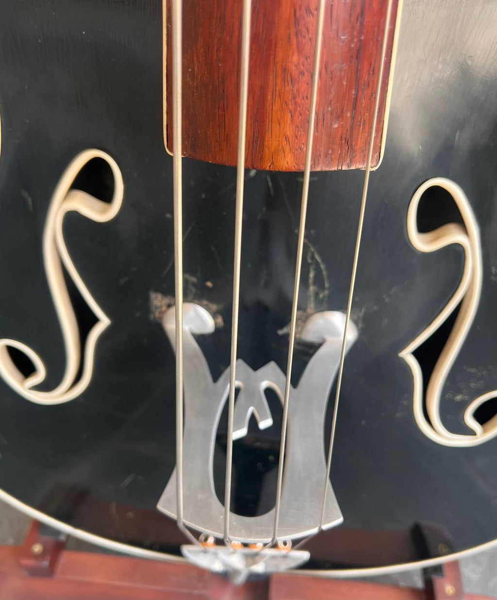 Ultra-Rare 1960 Wandré Naika Double Bass – Made in Italy – Black w/ Carved Lion Head Scroll & Aluminum Hardware with Hard Case