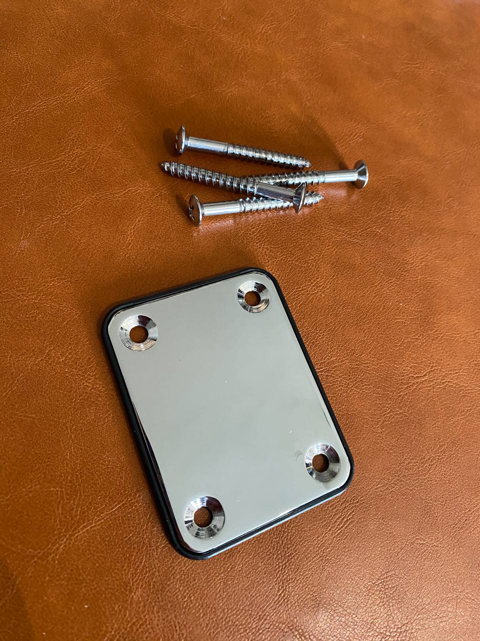 Fender-Style 4-Bolt Neck Plate for Guitar/Bass - Chrome - Includes Screws - NEW
