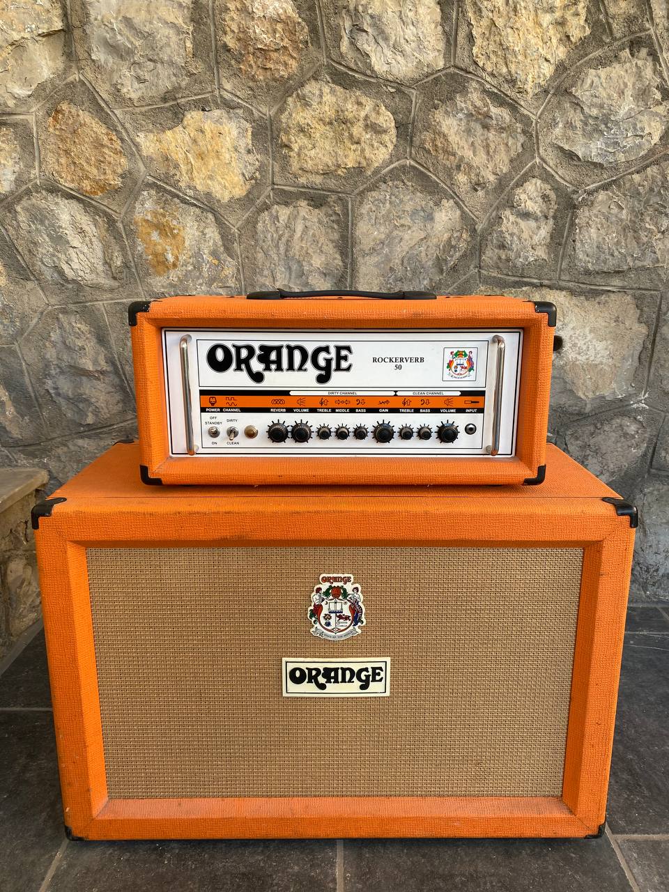Orange Rockerverb 50 MK1 Head (UK Made) + Rare Slant PPC412 Angled Cabinet - Half Stack