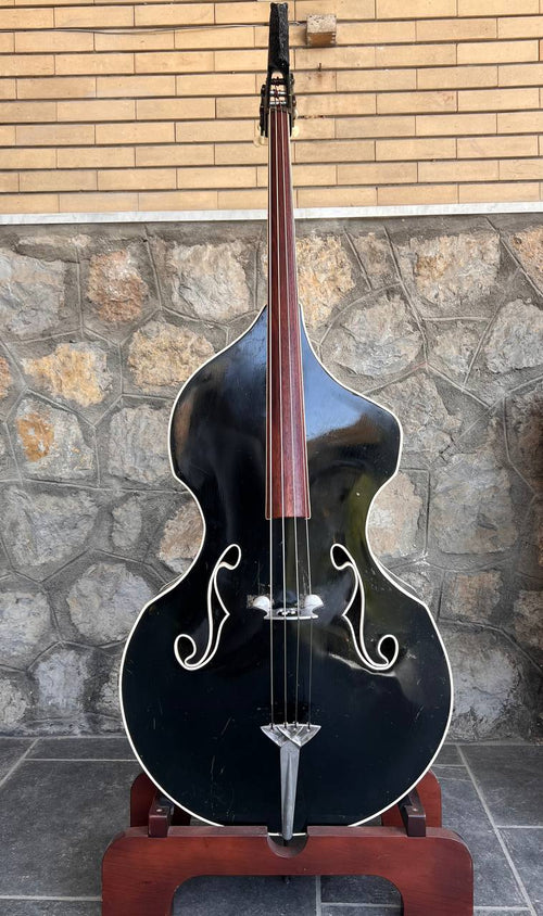 Ultra-Rare 1960 Wandré Naika Double Bass – Made in Italy – Black w/ Carved Lion Head Scroll & Aluminum Hardware with Hard Case