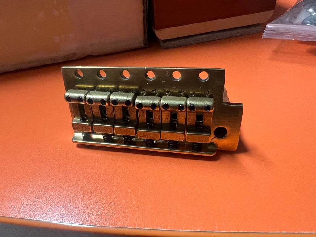Vintage 1970s Eko CX Solidbody Electric Guitar Bridge — Solid Brass, 6-Screw Original Assembly