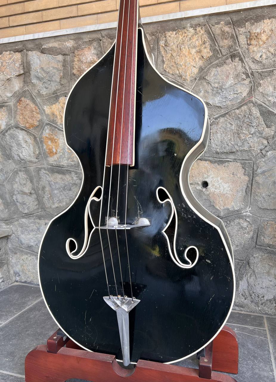Ultra-Rare 1960 Wandré Naika Double Bass – Made in Italy – Black w/ Carved Lion Head Scroll & Aluminum Hardware with Hard Case