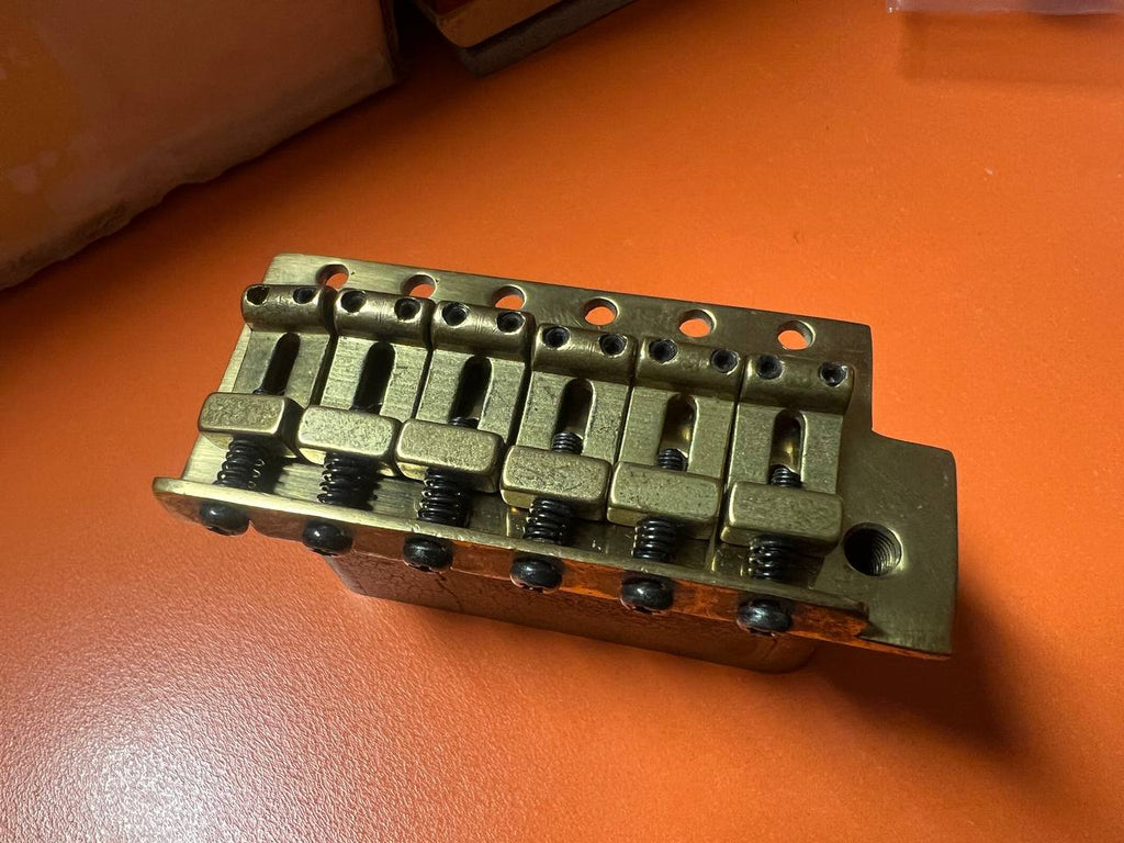 Vintage 1970s Eko CX Solidbody Electric Guitar Bridge — Solid Brass, 6-Screw Original Assembly