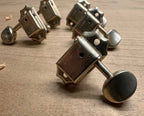 Vintage 1970s Gibson Deluxe Double Line Tuners (3x3 Set) — Nickel, Metal Buttons, Kluson D-169400 (Gibson SG, Les Paul, ES-335)