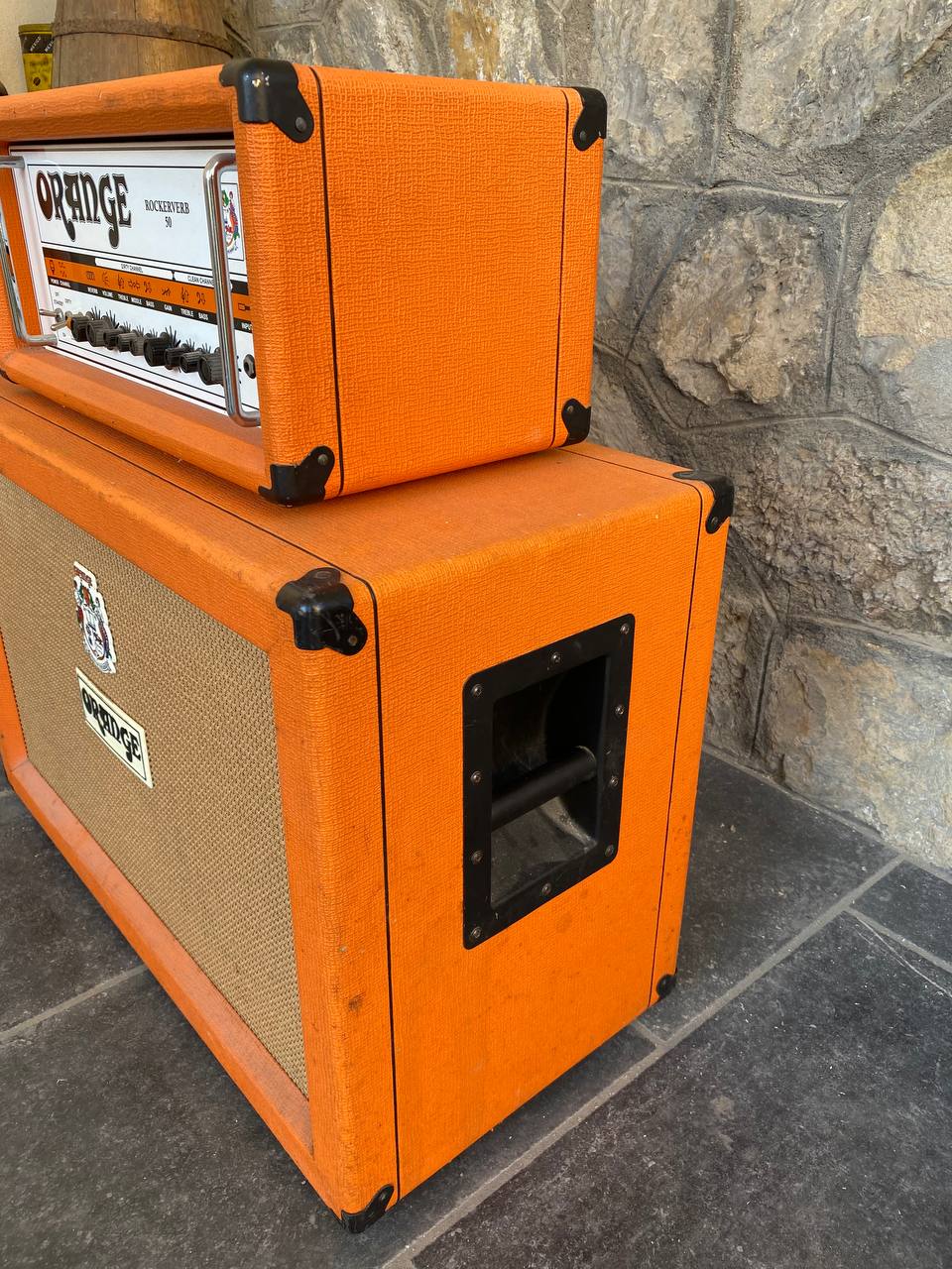 Orange Rockerverb 50 MK1 Head (UK Made) + Rare Slant PPC412 Angled Cabinet - Half Stack