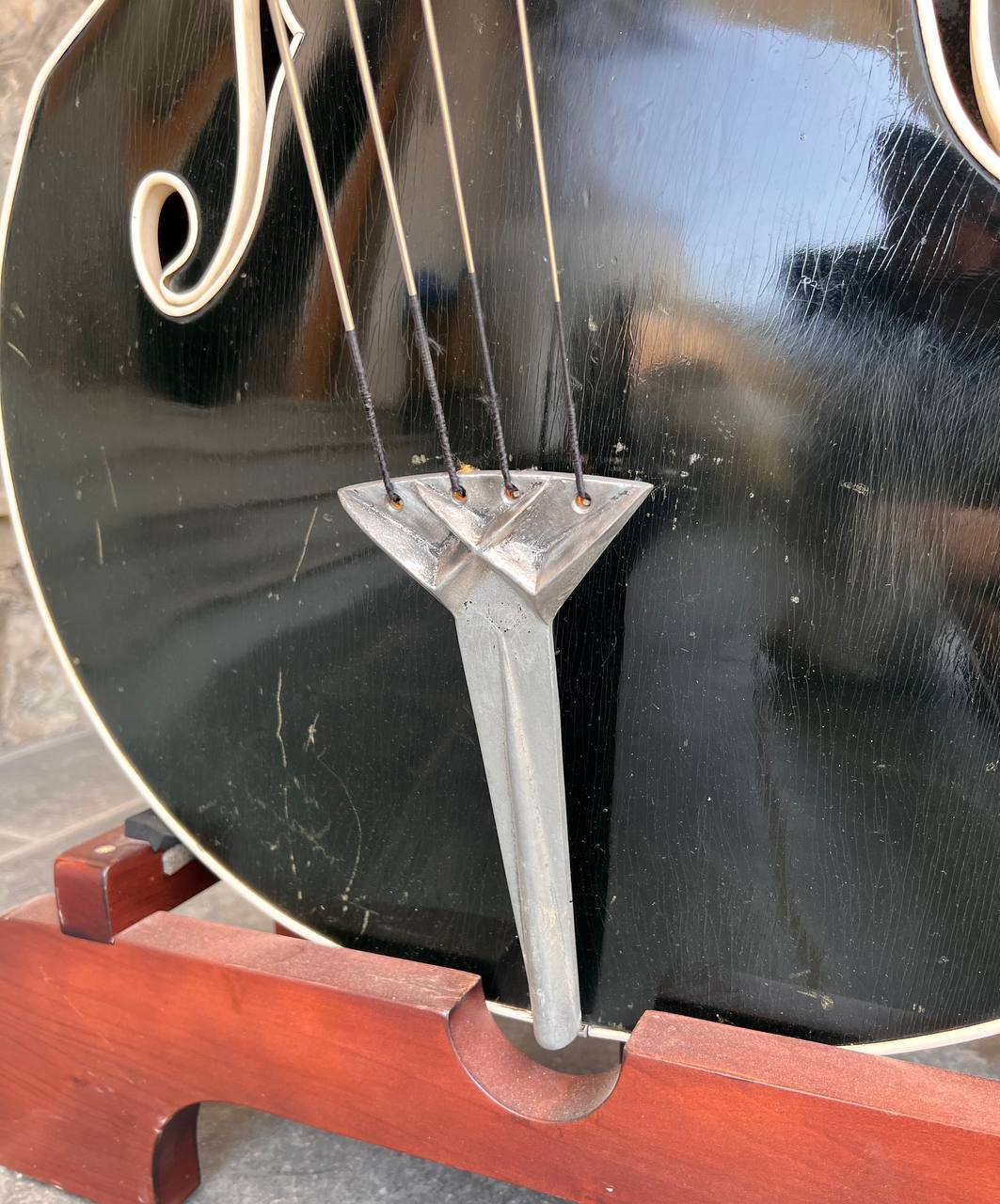 Ultra-Rare 1960 Wandré Naika Double Bass – Made in Italy – Black w/ Carved Lion Head Scroll & Aluminum Hardware with Hard Case