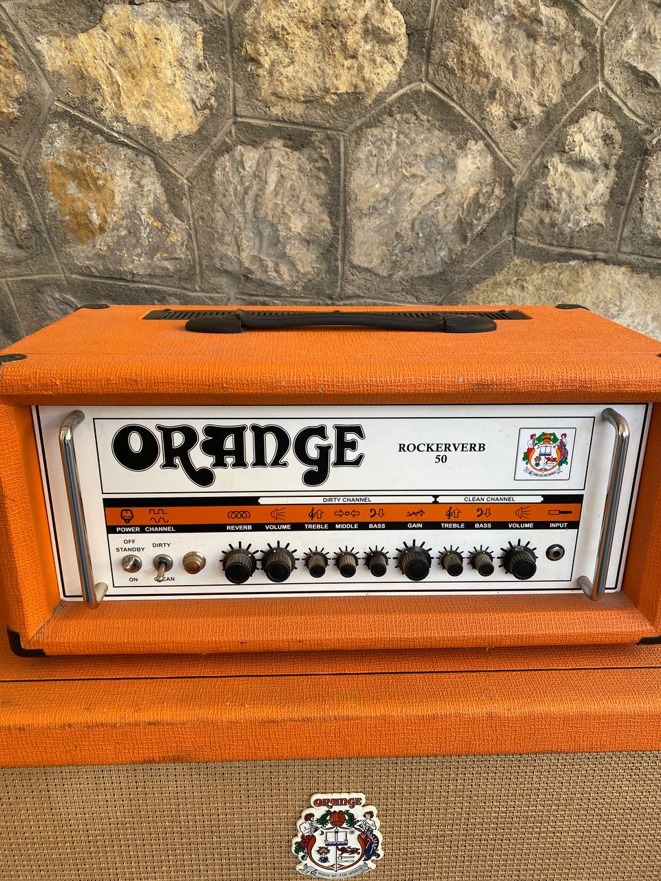 Orange Rockerverb 50 MK1 Head (UK Made) + Rare Slant PPC412 Angled Cabinet - Half Stack