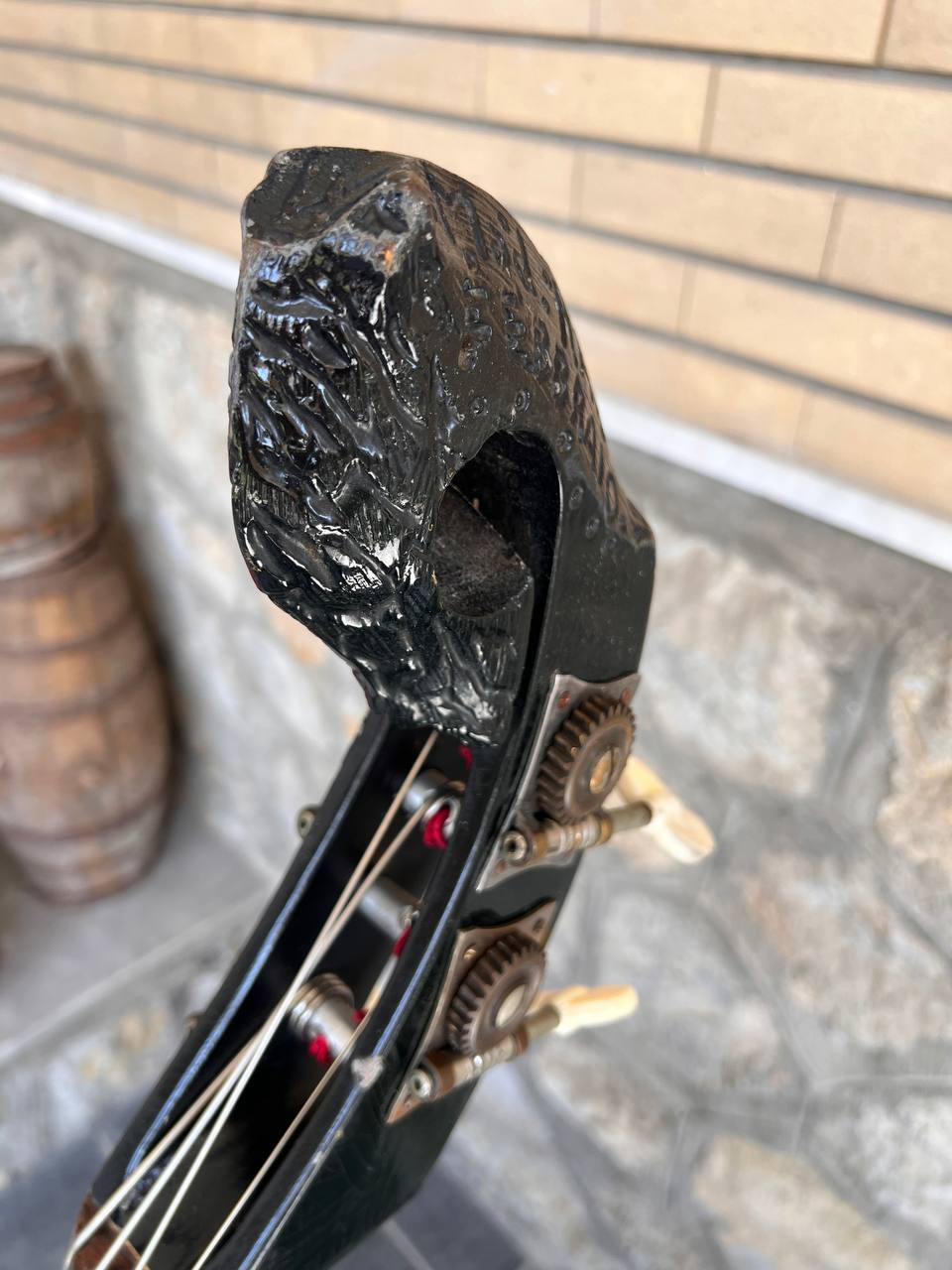 Ultra-Rare 1960 Wandré Naika Double Bass – Made in Italy – Black w/ Carved Lion Head Scroll & Aluminum Hardware with Hard Case